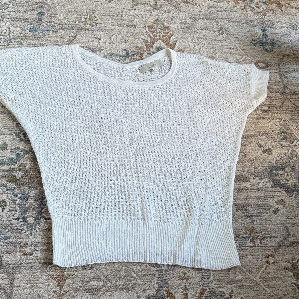 LOFT Cream Knit Short Sleeve Top